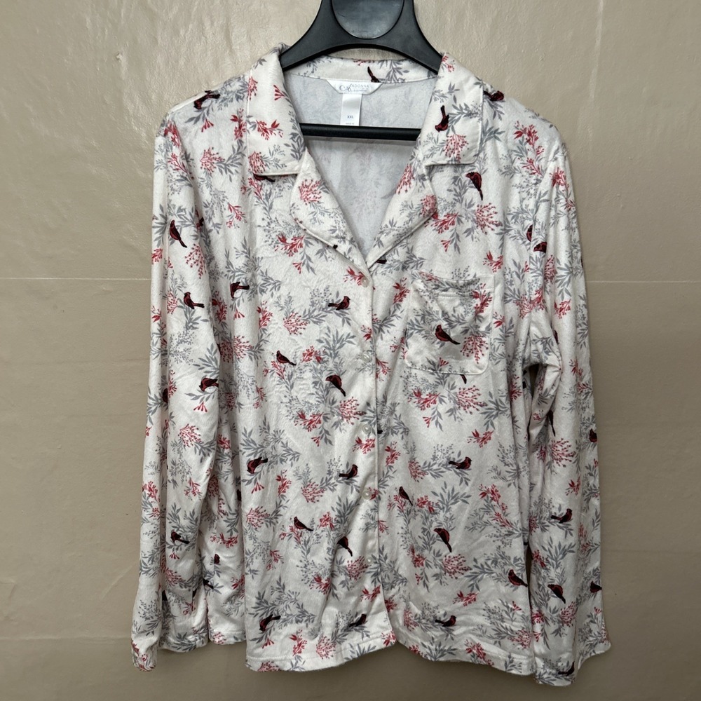 Donna XXL White 2 Piece Pajama Set With Red Birds‎